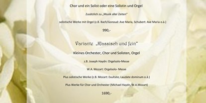 Hochzeitsmusik - Musikrichtungen: Klassik - Unser Menü :-) - Vokalensemble der Kantorei St. Michael Mondsee