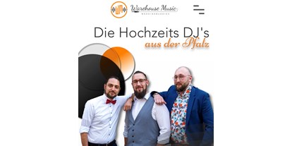 Hochzeitsmusik - Musikrichtungen: Neue Deutsche Welle - Fischbachtal - Die Warehouse Music WeddingBuddies. Die Hochzeits DJ's aus der Pfalz

www.warehouse-music.com - Warehouse Music WeddingBuddies